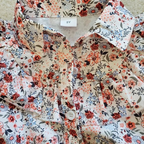 Tween Girls Floral Print Rust Tulle Dress with Woven Belt SZ 5Y - Picture 4 of 10